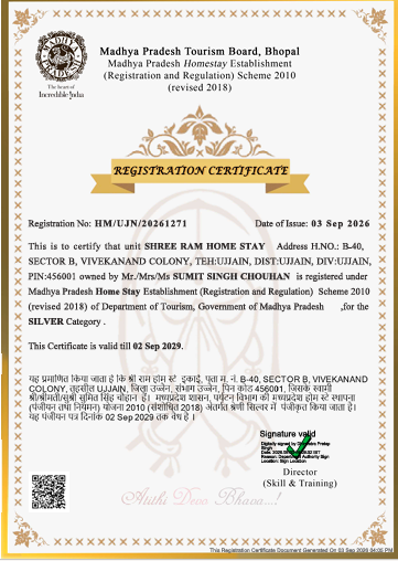 MP Tourism Registered Homestay Certificate